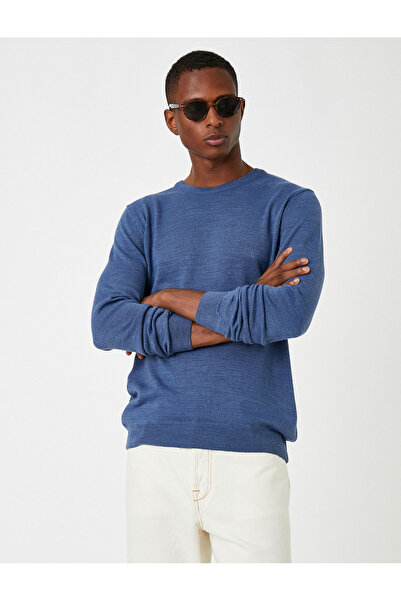 Koton Marineblauer Basic-Pullover für Herren 3WAM70017HT