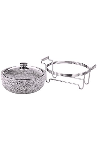 ELEGANT HOME Stone pot with lid and 18cm stainless steel heating base