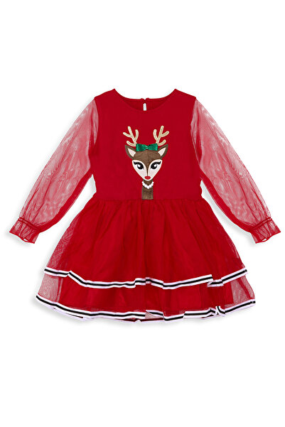 Denokids Tulle Deer Girl Red New Year Tutu Dress