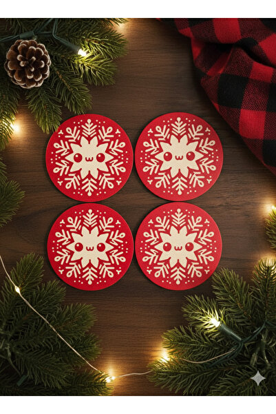 Duxud قاعدة أكواب على شكل ندفة ثلج بتصميم السنة الجديدة باللونين الأحمر والأب...