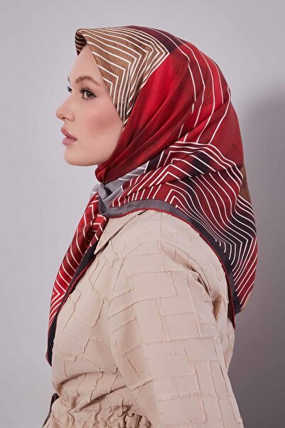 Levidor Red Patterned Twill Silk Scarf