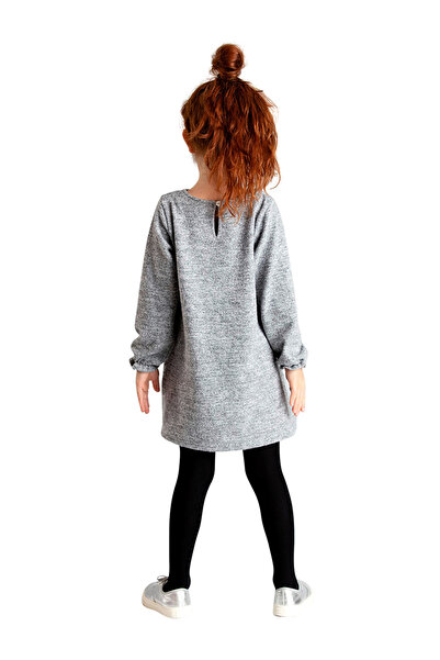 MSHB&G Dívčí šedý vzor květů máku - elastické šaty s dlouhým rukávem