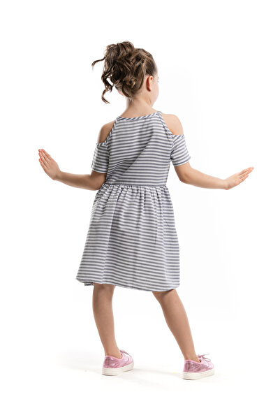 MSHB&G Gray Striped Girl's Summer Dress with Shoulder Hollow Out