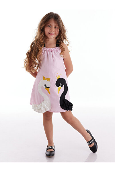MSHB&G Pink Woven Swan Girl's Strap Summer Dress