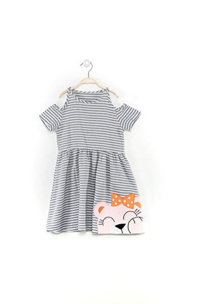 MSHB&G Gray Striped Girl's Summer Dress with Shoulder Hollow Out