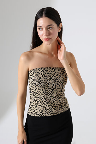 Şiir Horten Soft Textured Leopard Jacquard Slim Fit Strapless Women's Blouse ...