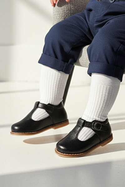 Cevoclub kids حذاء إرشادام من الجلد الطبيعي باللون الأسود CV-337