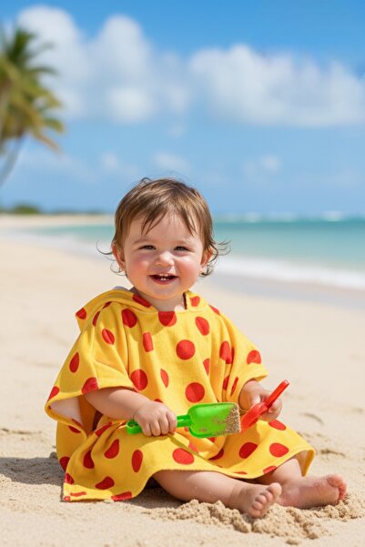PAMUK HANIM Yumuşacık Bambu Kız-erkek Çocuk Plaj, Deniz, Havuz Havlu Pançosu Puantiye /sarı-kırmızı Galatasaray