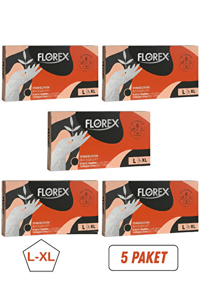 Florex Siyah Tpe Eldiven 100 Adet L-XL Beden 5 Paket