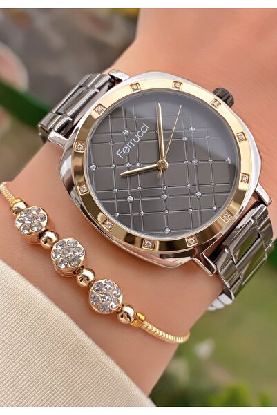 Ferrucci ساعة يد فضية اللون - ضمان لمدة عامين سوار نسائي مرصع بالأحجار كهدية