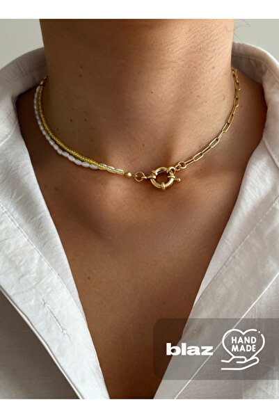 SOFT Özel Tasarım İnci ve Altın Kaplama Gemici Kilitli Choker Kolye | Blaz St...