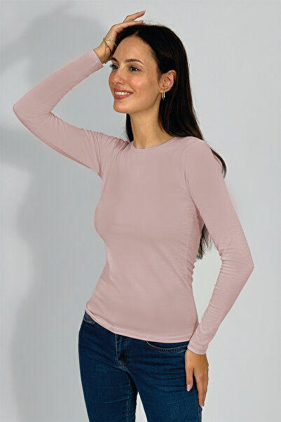 Betimoda Γυναικείο μακρυμάνικο σώμα με λαιμόκοψη 1 τεμαχίου ροζ σε σκόνη