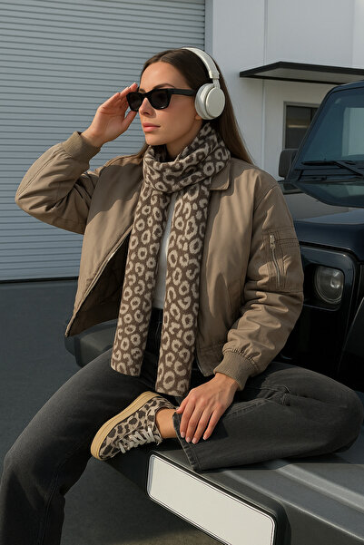 sf collection Eșarfă tricotată cu două fețe pentru femei imprimeu leopard