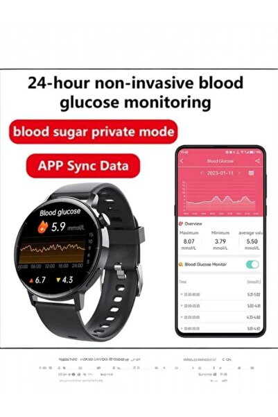 .YNNA Smartwatch Blood Glucose, Romanian menu, Bluetooth Call, Blood Pressure, EKG, Sleep Function