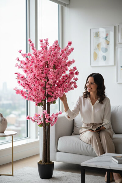 YAPAY ÇİÇEKÇİNİZ 150 Cm Pembe Renk Yapay Bahardalı Ağacı