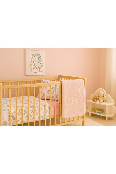 BELENAY HOME Unicorn Pink Dream Montessori Pink 4-Piece Baby Sleeping Set - (Duvet Cover + Quilt + Mattress Pad + Blanket)