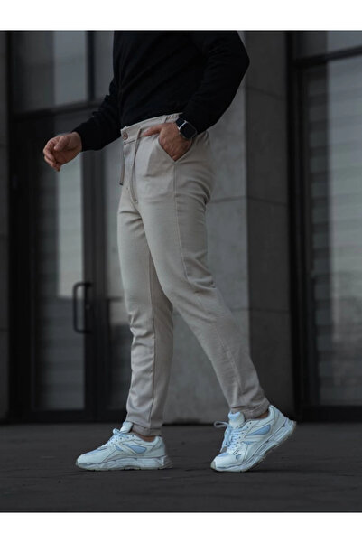 ARONA Mdb Men's Diagonel Ikro Textured Pocket Trousers Beige