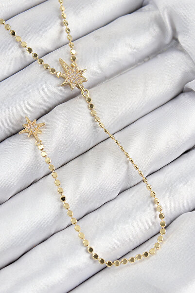 Clariss قلادة من حجر الزركون والنحاس على شكل نجمة موديل ذهبي اللون على شكل حرف Y