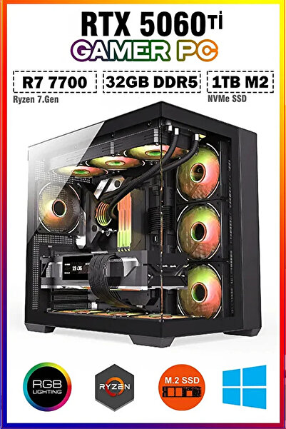 Dmc GOLD X14 Windows 11 Ryzen 7 7700 32GB DDR5 1TB M.2 8GB RTX5060Ti Sıvı Soğutmalı Oyuncu Bilgisayarı