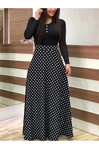 ARONA Mdb Women's Long Sleeve Button Front Viscose Blouse Skirt Knitted Maxi Crepe Dress