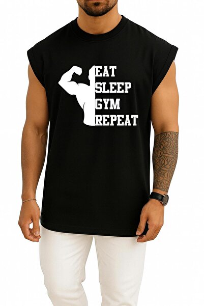Bahriyeli Collection Atlet supradimensionat Eat Sleep Gym Repeat cu design pe...