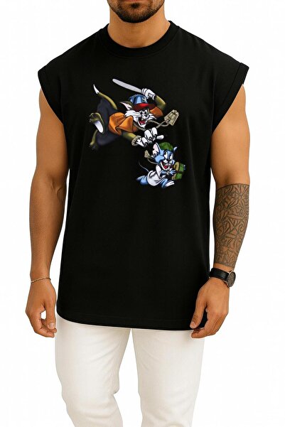 Bahriyeli Collection تي شيرت بدون أكمام بتصميم كبير الحجم من إيري ماوس توم آند جيري جانجستا راب جانجستر