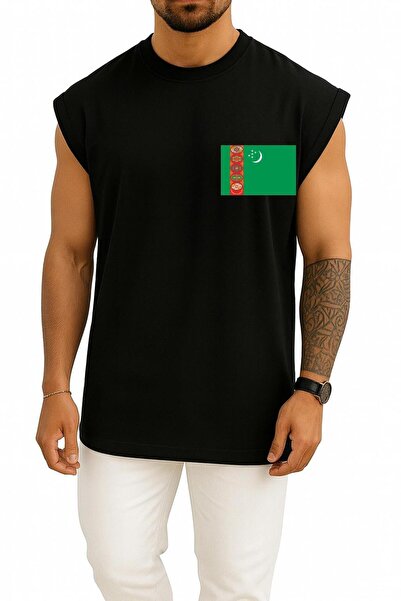 Bahriyeli Collection Oversize Flag of Turkmenistan Tank Top with Pocket Design