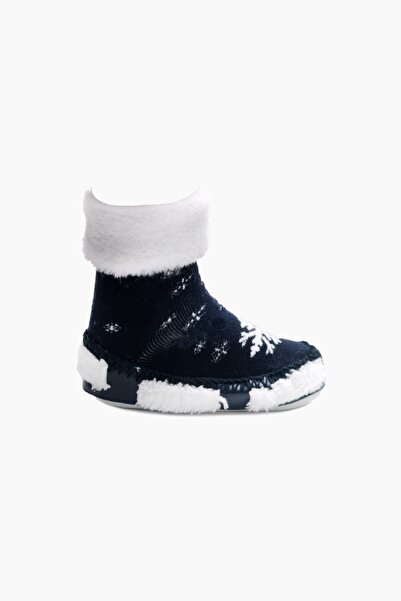 Bross Navy Blue Snowflake Patterned Kids Slippers