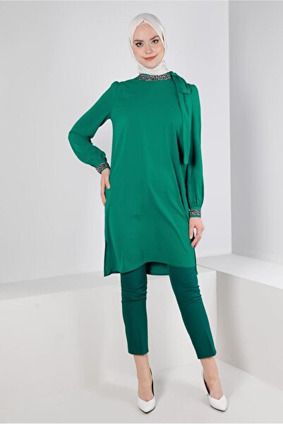 Alvina STONE EMBROIDERED COLLAR BINDING DETAIL TUNIC 43527