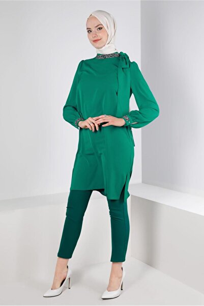 Alvina STONE EMBROIDERED COLLAR BINDING DETAIL TUNIC 43527