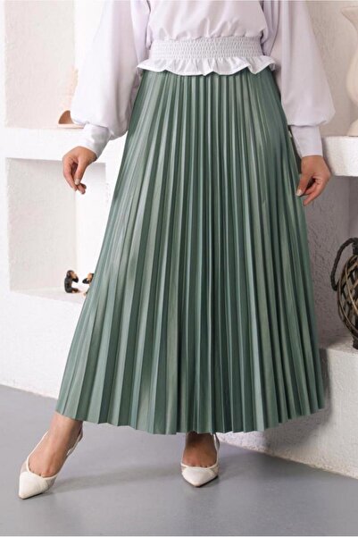 TRENDTESETTÜR WOMEN'S GREEN (ÇAĞLA) PLEATED WAIST ELASTIC SKIRT T 8354