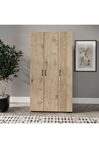 KZNMOB HOME Soft 3 Kapaklı Meşe Gardırop, Elbise Dolabı - Tamamı 1. Kalite Mdf