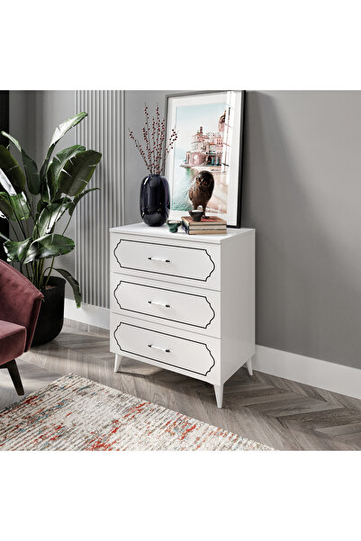 KZNMOB HOME Hayal 3 Çekmeceli Modern Şifonyer Beyaz - Tamamı 1. Kalite Mdf