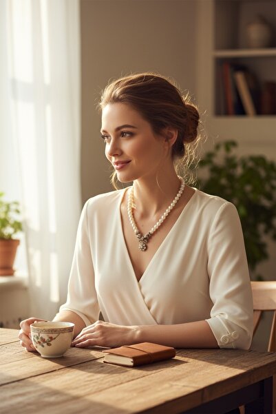 FAYRA ACCESSORIES Papatya Sallantılı Fiyonk Figür İnci Kolye