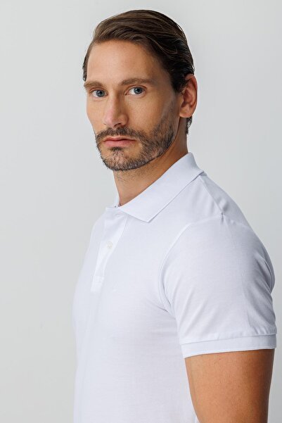 İgs Men's White Modernfit / Slim Fit Polo Collar T-Shirt