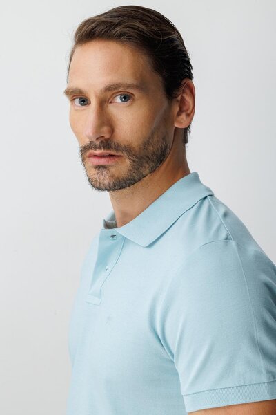 İgs Turquoise Modern Fit Slim Fit Polo Neck Plain Short Sleeve 100% Cotton T-Shirt