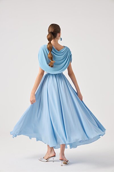 HOLLY LOLLY Bluză pelerina cu fustă din șifon Bustier Set Alanna din 3 piese Albastru