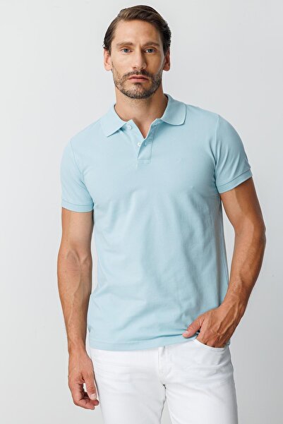İgs Turquoise Modern Fit Slim Fit Polo Neck Plain Short Sleeve 100% Cotton T-Shirt