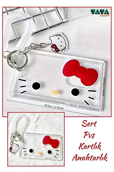 TATA CRAFT Sevim Kedi Kimlik Kart Tutucu Anahtarlık 3 Parça Çanta Aksesuarı H...