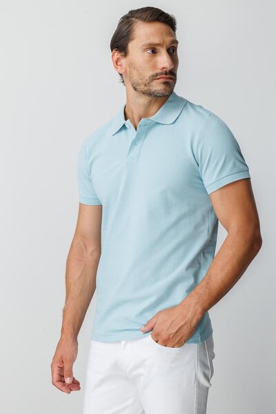 İgs Turquoise Modern Fit Slim Fit Polo Neck Plain Short Sleeve 100% Cotton T-Shirt
