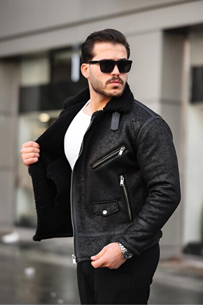 LORD life سترة معطف أسود للرجال من جلد نابا مع فرو كامل من الداخل عالي الجودة