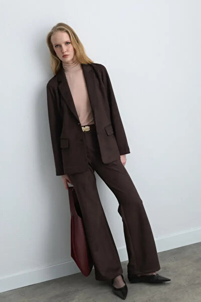 Gusto Wide Leg Faux Suede Pants - Brown