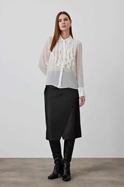 Gusto White Flounce Chiffon Blouse