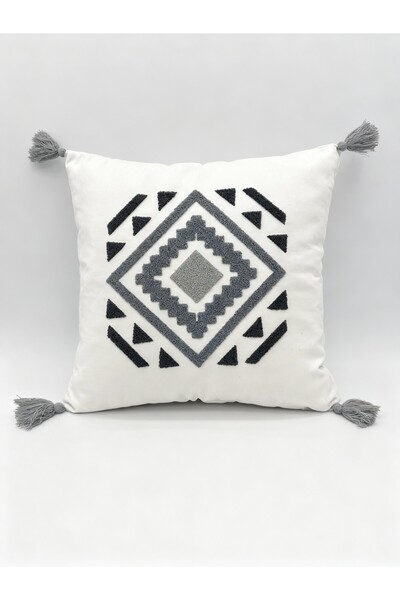 MACASA Punch Embroidered Throw Pillow Cover Gray Anthracite 1 Piece Woven Decorative Modern Tufted Pompom Soft