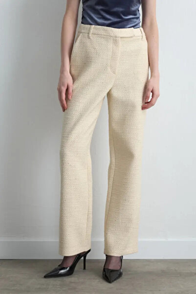 Gusto Pipe Leg Tweed Trousers - Ecru