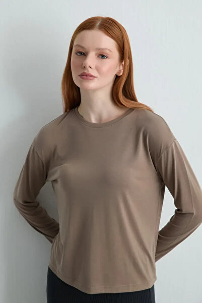 Gusto Long Sleeve Modal Knitted Blouse - Mink
