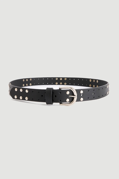 Gusto Silver Buckle Studded Faux Leather Belt - Black