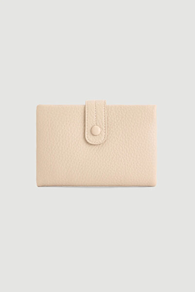 Gusto Button Detailed Mini Wallet - Beige