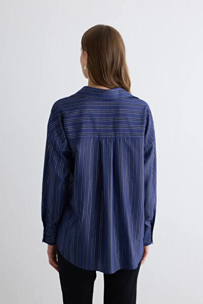 Gusto Glitter Striped Relaxed Fit Shirt - Navy Blue