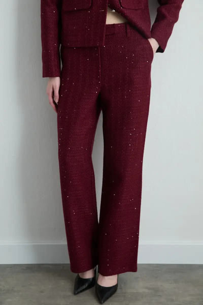 Gusto Pipe Leg Tweed Trousers - Burgundy
